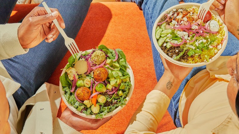 Cava Mediterranean bowl with hummus and falafel